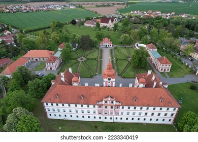 Mnichovo Hradiste castle and church,aerial panorama landscape view,Czech republic,Europe - Shutterstock ID 2233340419