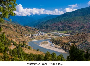 Mo Chhu And Pho Chhu River Through Punakha, Bhutan