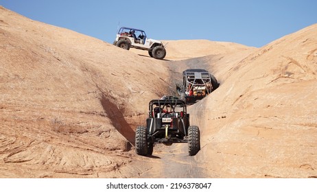 Moab - USA - October 2016: 4x4 Offroad Jeep Race Track In The Moab Sands Flats In Utah, USA.