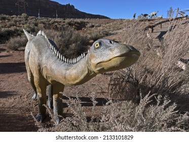 Moab, Utah, USA - November 22, 2021: Full Size Replica Of The Baby  Dinosaur Of Diplodocus Genus. Moab Giants Dinosaur Trail.