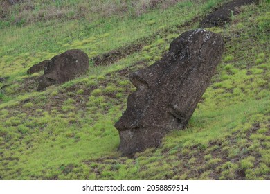 Moai statues at  Rano Raraku Volcano at Easter Island, Rapa Nui National Park, Chile - Shutterstock ID 2058859514