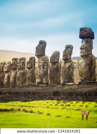 Moais at Ahu Tongariki in Easter island. The largest ahu in the island 15 moai