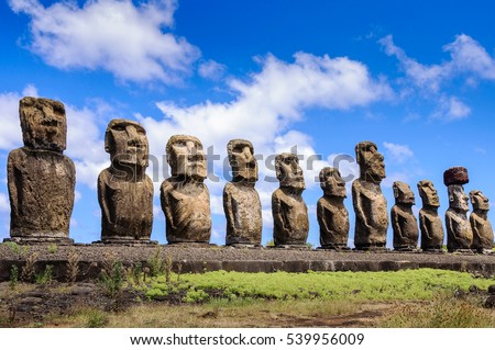 Moais of Ahu Tongariki, Easter island, Chile