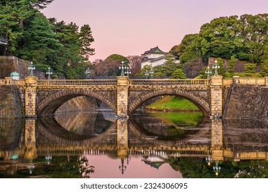 Moat and bridge in Tokyo, Japan.