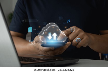 Mobile access for file management on cloud based file storage and secure data backup solution with encrypted privacy protection and real time synchronization. business continuity and digital security.