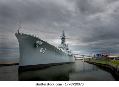 Mobile, Alabama / USA - February 192020: USS Alabama is docked in a harbour.