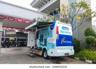 A Mobile ATM Or A Mobile ATM Car Is Parked In Front Of A Bank. Tegal, Central Java, Indonesia August 3, 2022.