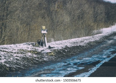Mobile automatic camera radar on a winter road