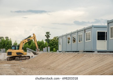 Mobile Building In Industrial Site Or Office Container In Construction Site 