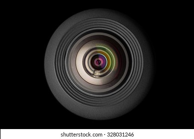 Mobile Camera Lens On Black Background, Macro View