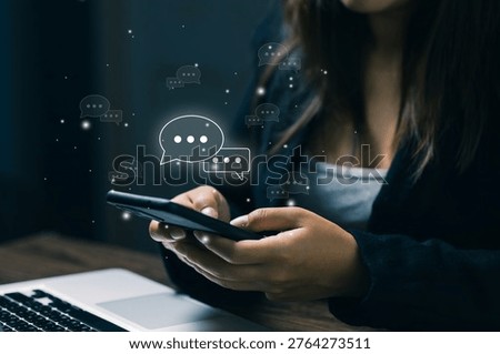 Mobile chat communication concept with messaging interface, online conversation, social connection and digital communication technology on smartphone device.