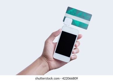 Mobile Credit Card Reader On White Background,  Payment Is Easy For Customers