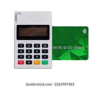 Mobile device for charging with credit card. Mpos Terminal. Technology and payment concept. NFC technology in the credit card reader.