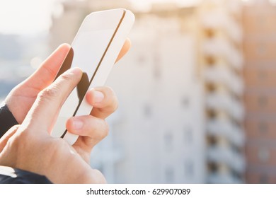 Mobile devices,Close up image of using mobile smart phone
