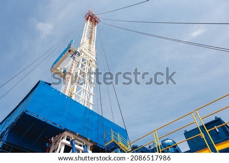 Mobile drilling rig close-up. Drilling and servicing oil and gas wells
