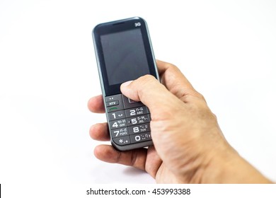 mobile in the hand, close up mobile on white background  - Shutterstock ID 453993388