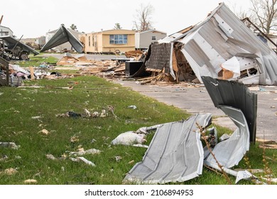 Mobile homes destroyed after a hurricane. 