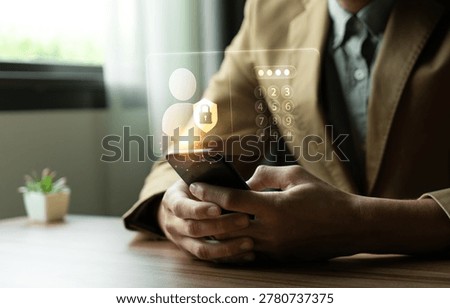Mobile identity security concept with smartphone login passcode interface and lock shield icon representing authentication access control privacy protection and personal data safety