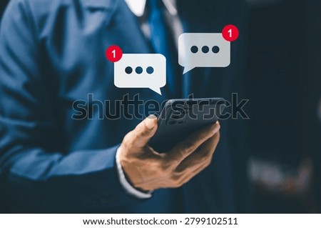 Mobile messaging notification concept with smartphone communication alerts and real-time interaction. Digital communication technology supporting social networking, business messaging