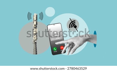 Mobile Network Outage and Smartphone Disconnect Concept, Cellular Signal Loss, Telecommunication Failure, Wireless Connection Problems and Communication Disruption