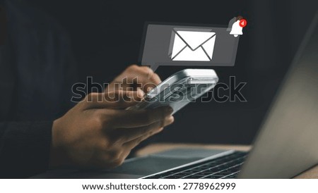 Mobile notification alert with message icon and unread badge on smartphone. Digital communication, push notification system, app messaging, and user engagement concept for modern mobile technology.