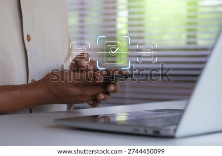 Mobile OCR document scanning technology for digital paperwork management, showing business professional using smartphone to capture paper documents and convert them into searchable digital data