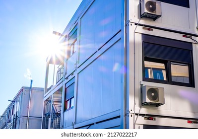 mobile office container at a construction site - Shutterstock ID 2127022217
