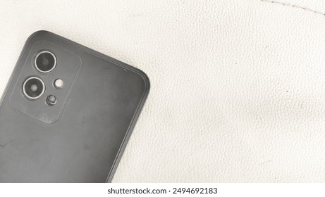 mobile on the white texture background, mobile back camera, mobile rare, white background with mobile 