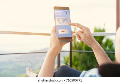 Mobile payment. Humans use smart phones to place orders online.