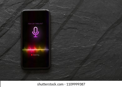 Mobile Phone With Activated Voice Assistant.