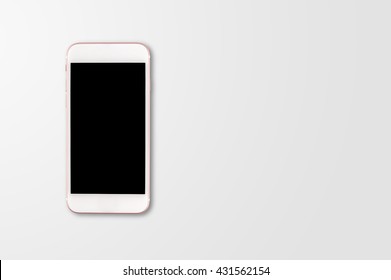 Mobile Phone With Blank Screen Mockup On Wood Table Background