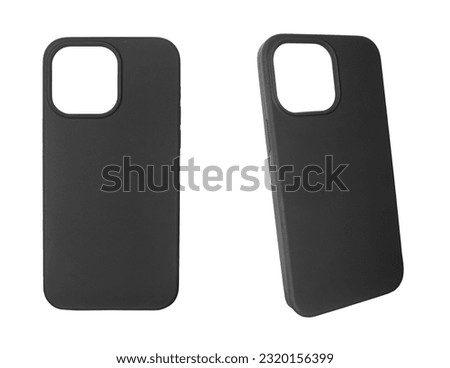 Mobile phone case isolated on white background. Smart phone case isolated. Black silicone case for smartphone or phone with cutouts for the camera. Front view
