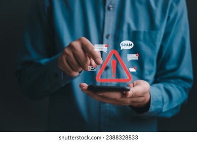 Mobile phone cybersecurity with spam message icon and warning notification internet social network alert hacker scam business technology - Powered by Shutterstock