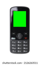 Mobile Phone From The Early 2000s Isolated On A White Background With A Green Screen. 