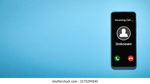 Mobile Phone With Incoming Call From Unknown Caller. 