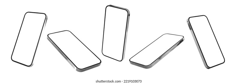 Mobile phone mockups, set of phones in different angles isolated on white background - Shutterstock ID 2219103073