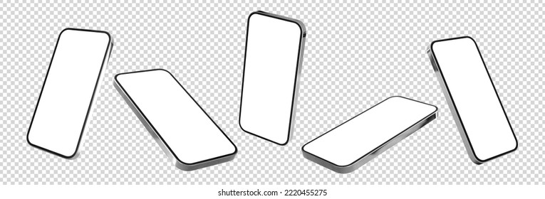 Mobile phone mockups, set of phones in different angles