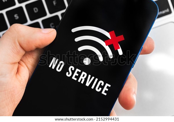 Mobile phone with no service screen.\
Communication, cellular problem, bad connection\
concept