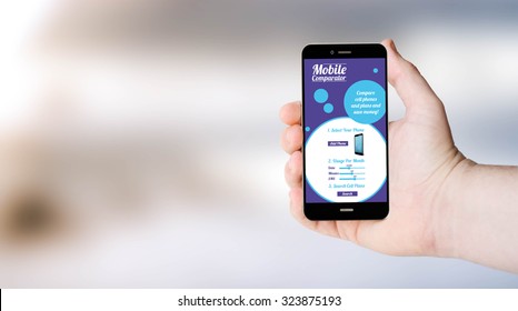 mobile phone plans and rates on digital generated phone screen with sea background. All screen graphics are made up. - Shutterstock ID 323875193