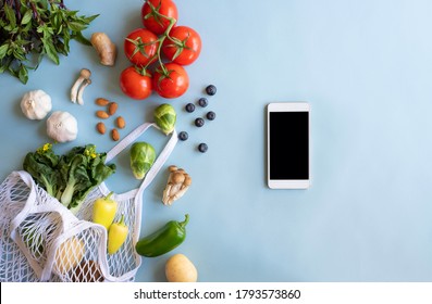 Mobile Phone For Searching Online App For Recipe , Nutrition, Diet And Grocery Shopping.