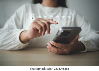 Mobile phone security code requirement for safety access online network. Device login with password. 2FA or Two factor authentication for smartphone safety and identify user and prevent cyber hacker.