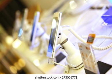  Mobile Phone In Shop, Electronics Internet And Communication Network Service Business, Digital Gadget And Smartphone In Electronic Store.