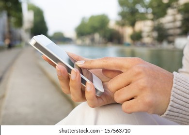 Mobile Phone In A Woman's Hand, Background Channel, Message, Sms, E-mail 