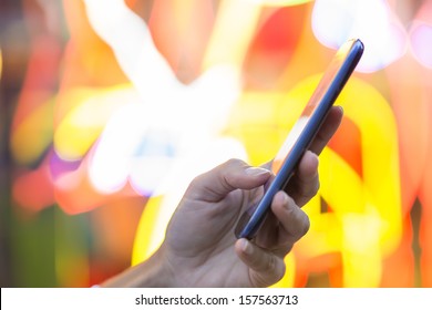 Mobile Phone In A Woman's Hand, Colors Graphic Background, Sms, Message ,e-mail 