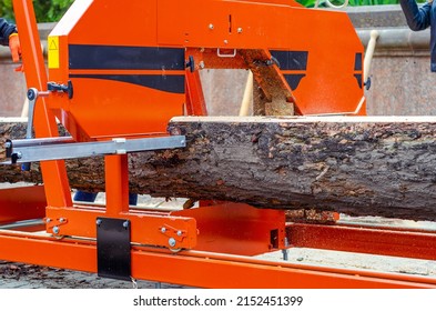 Mobile Sawmill. Cutting Tree Logs On Boards