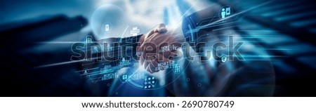 Mobile Security concept, endpoint protection, handshake of global network connection securing apps, devices, data, access, threats, compliance.