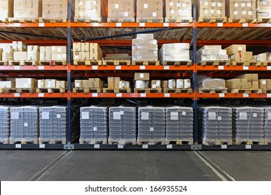 Mobile Shelving System With Goods In Warehouse