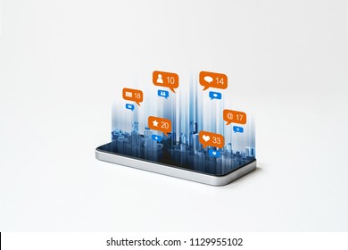 Mobile Smart Phone Technology, With Social Media, Social Network Notification Icons. On White Background