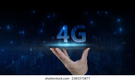Mobile telecommunication cellular high speed data connection concept. 4G LTE wireless communication technology logo, symbol, icon or button on touchscreen smartphone with interface
