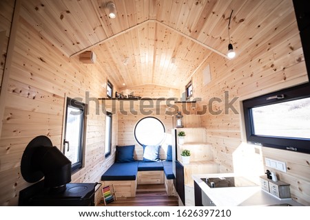 Mobile tiny house interior. Great for outdoor experiences and wildlife. Lots of space and pure adventure.